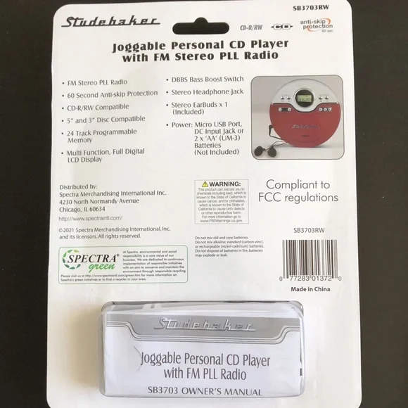 CD player Studebaker Personal CD Player FM Radio, 60 Second ASP Earbuds (SB3703) - Picture 3 of 4